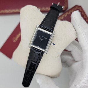 ساعة كارتييه تانك النسائية - جلد اطار مرصع بالزركون