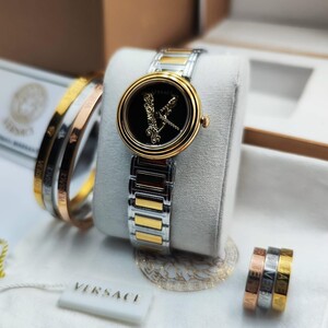 Versace Virtus Mini Watch with 3 Bracelets & 3 Rings - Luxury Set