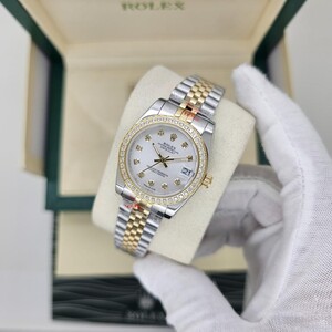 Rolex Datejust Watch - White Dial Zircon Bezel