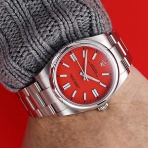 Rolex Oyster Perpetual Watch - Red & Sky Blue Automatic