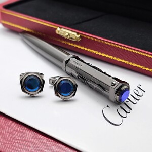 Cartier Pen & Cufflinks Set - Blue Stone Engraved