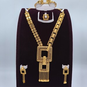 طقم ملكي ذهبي متكامل - بديل الذهب لا يسبب الحساسية لا يتغير لونه | Gold Jewelry Set