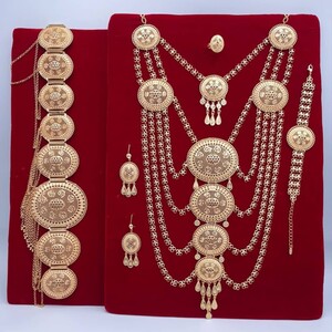 طقم عرائس فاخر بأحجار ملونة - بديل الذهب لا يسبب الحساسية لا يتغير لونه | Gold Jewelry Set