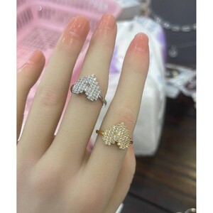 خاتم قلب مرصع زركون ذهبي وفضي | Ring - Gold | المقاسات: 5-10