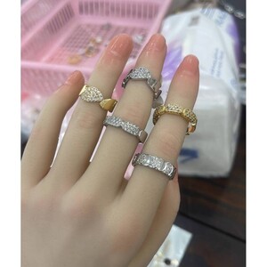 خاتم حلقة مزدوجة مرصعة زركون ذهبي وفضي | Ring - Gold | المقاسات: 5-10