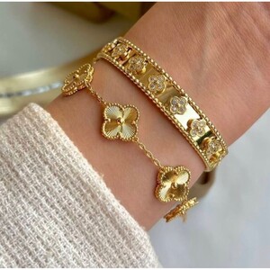 سوار ذهبي مزدوج طراز يونكا (سوار ذهبي ضيق) مرصع بأحجار الزركون | Bracelet - Gold | المقاسات: 15-23 سم