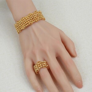 أسوارة وخاتم بديل الذهب كرات الأناقة لايسبب الحساسيه | Bracelet - Silver | المقاسات: 15-23 سم
